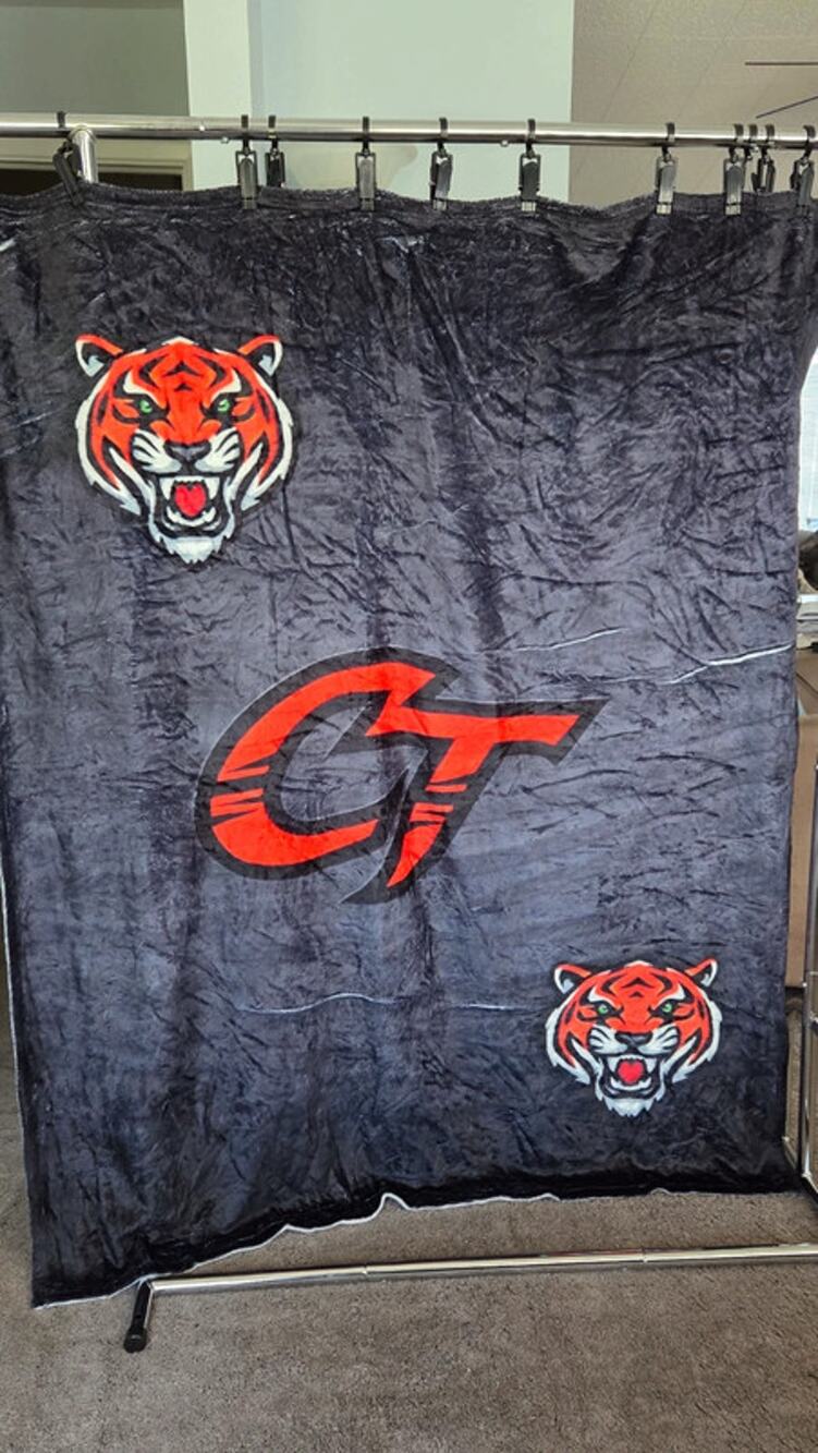 CT Tiger Blanket 50x60 Black Orange Plush Fleece Throw Tiger Mascot Logo NWOT